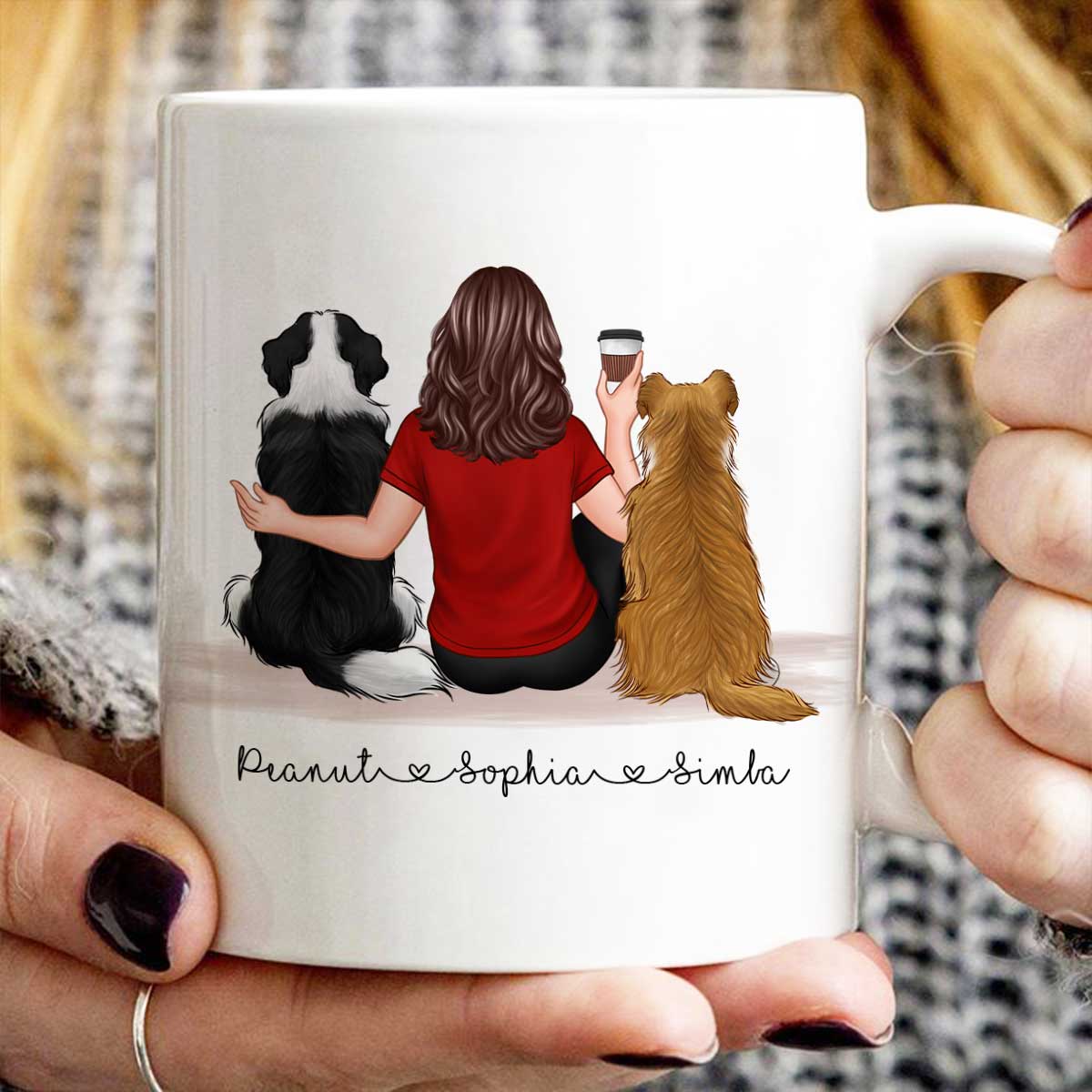 Pet Owner Portrait, Custom Dog Mom Cup Back View Woman & Dogs Personalized Mug Mother‘s Day Gift For Her - Image 6