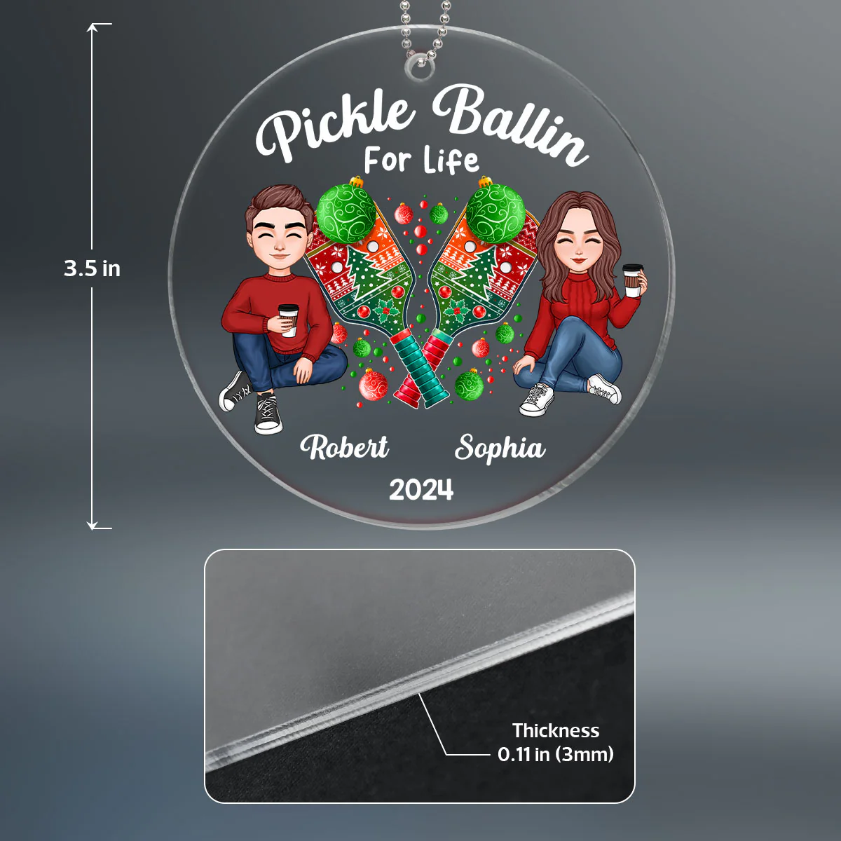 Pickle Ballin For Life Happy Christmas Couple Friends Personalized Acrylic Ornament - Image 4