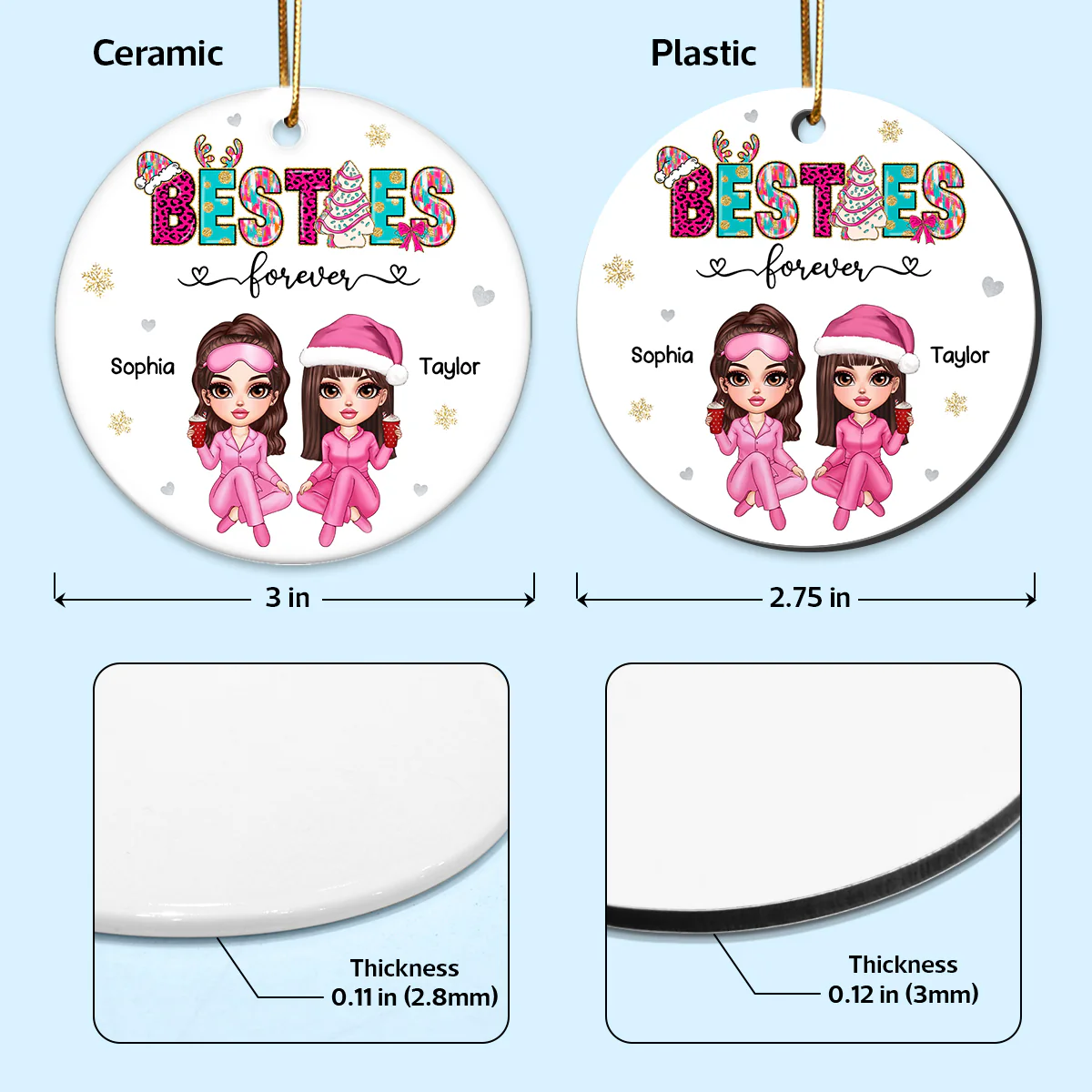 Pink And Teal Besties Forever Christmas Personalized Ceramic Ornament, Christmas Gift For Best Friends - Image 7