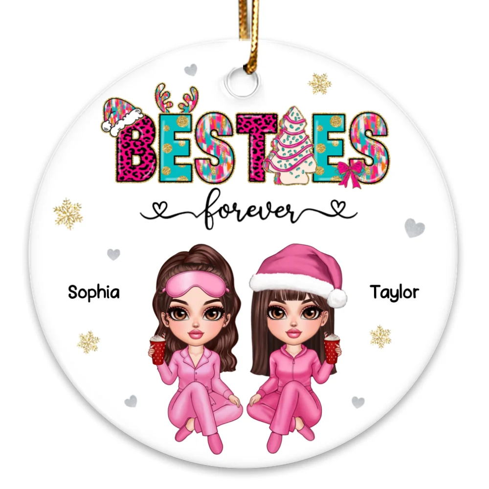 Pink And Teal Besties Forever Christmas Personalized Ceramic Ornament, Christmas Gift For Best Friends - Image 9