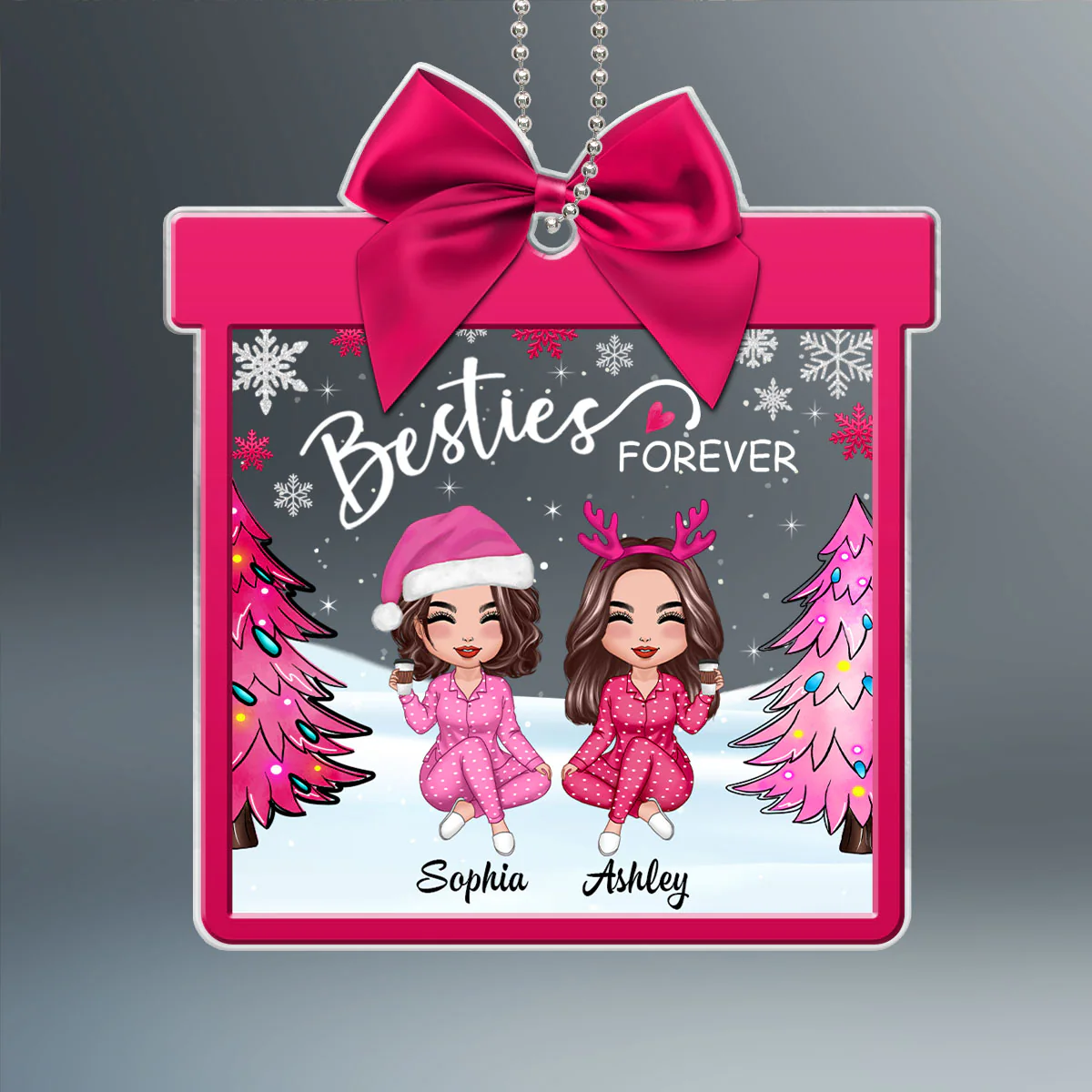Pink Besties Coquette Personalized Acrylic Ornament, Gift For Best Friends - Image 2