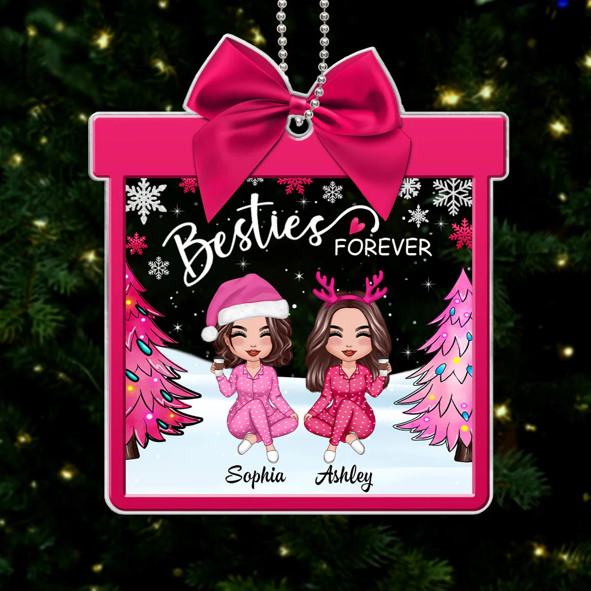Pink Besties Coquette Personalized Acrylic Ornament, Gift For Best Friends - Image 5