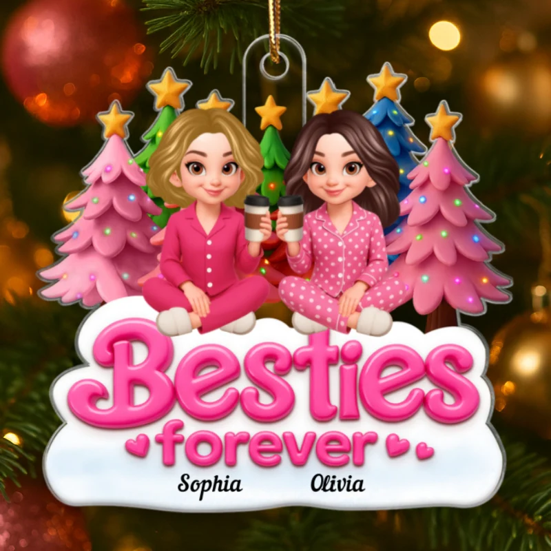 Pink Besties Forever Christmas - Personalized Acrylic Ornament - Image 8