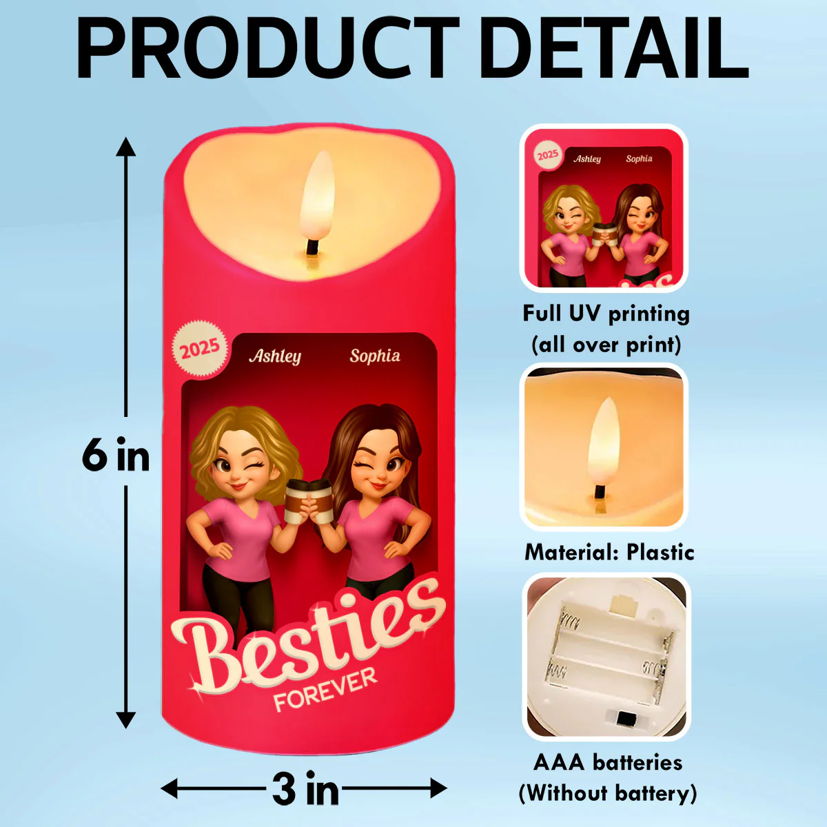 Pink Besties Our Friendship Is Endless Christmas Personalized LED Candle - Image 10