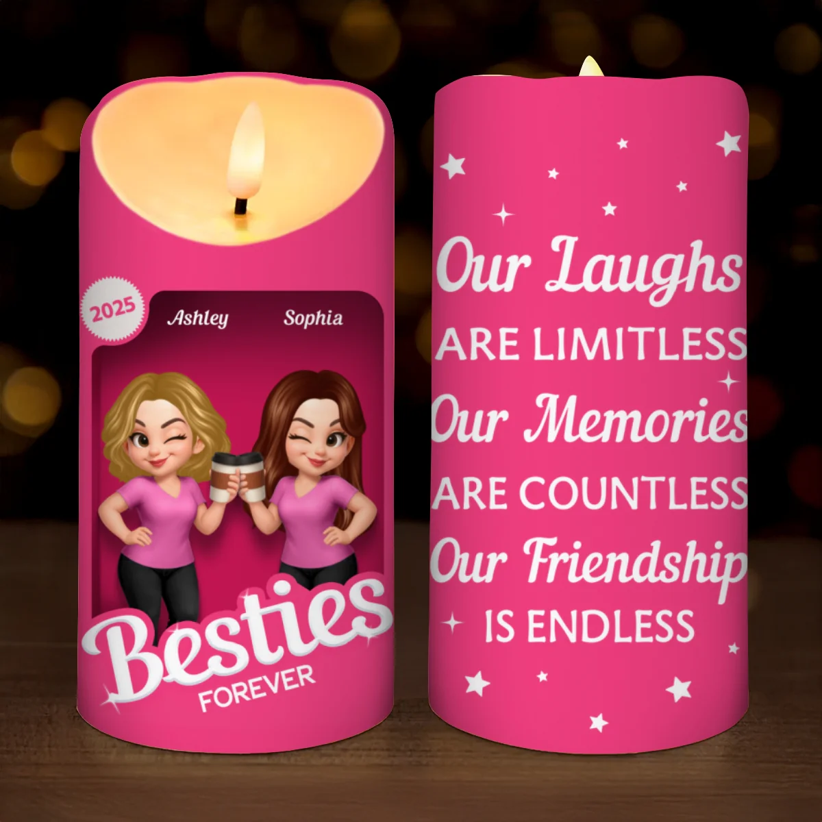 Pink Besties Our Friendship Is Endless Christmas Personalized LED Candle - Image 14