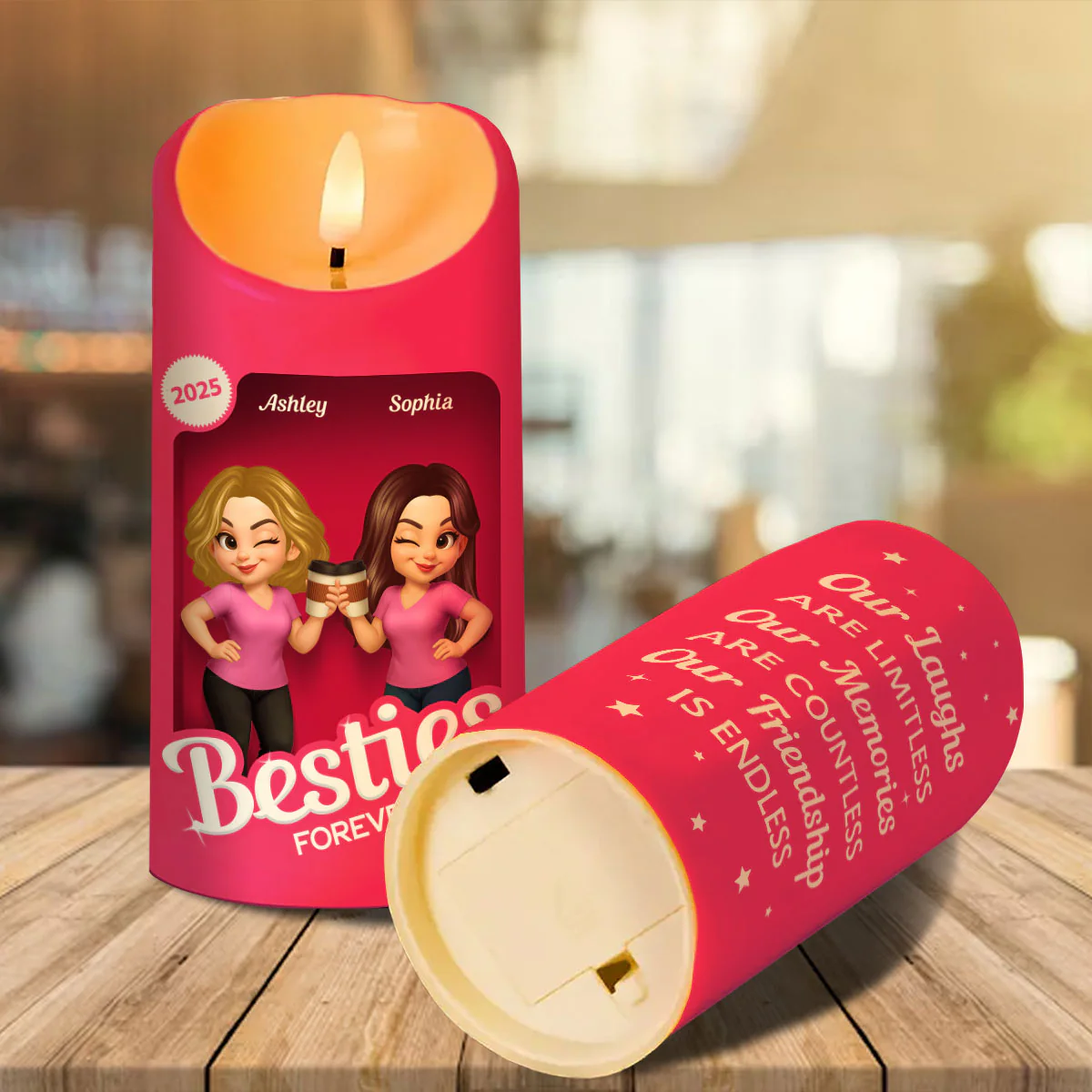 Pink Besties Our Friendship Is Endless Christmas Personalized LED Candle - Image 8