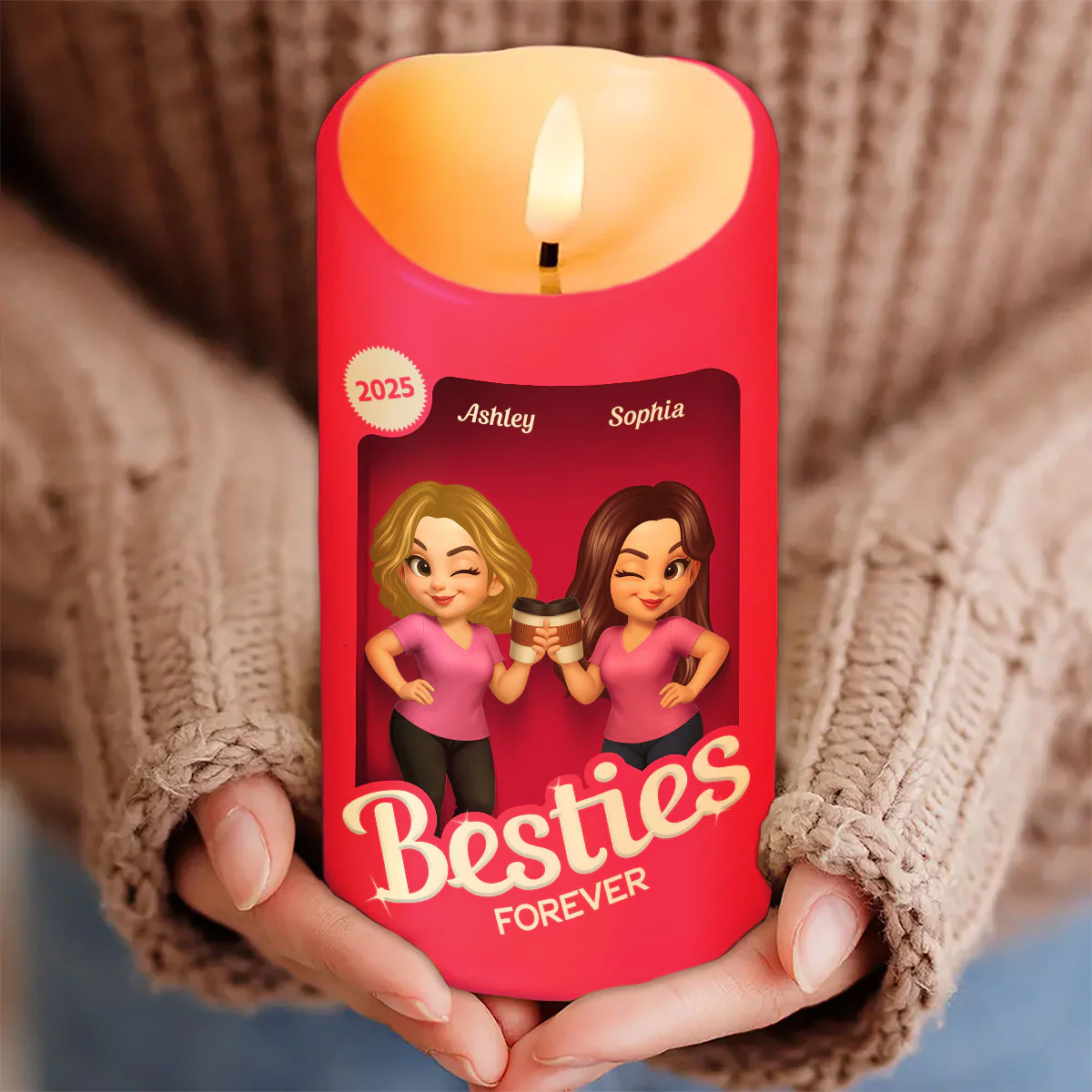 Pink Besties Our Friendship Is Endless Christmas Personalized LED Candle - Image 9