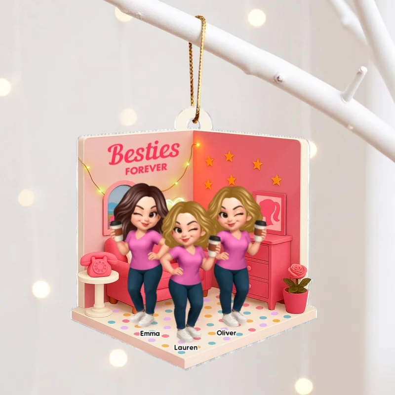 Pink Besties Sisters 3D Effect In House Personalized Acrylic Ornament - Image 11