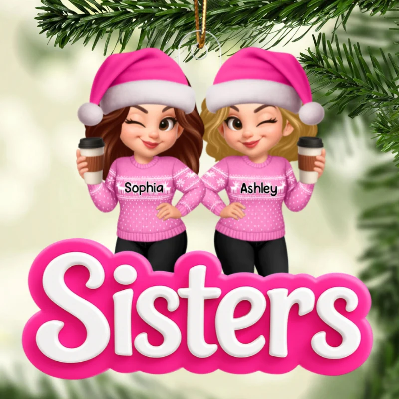 Pink Besties Sisters 3D Effect - Personalized Acrylic Ornament - Christmas Gift for Best Friends, for Sisters - Image 8