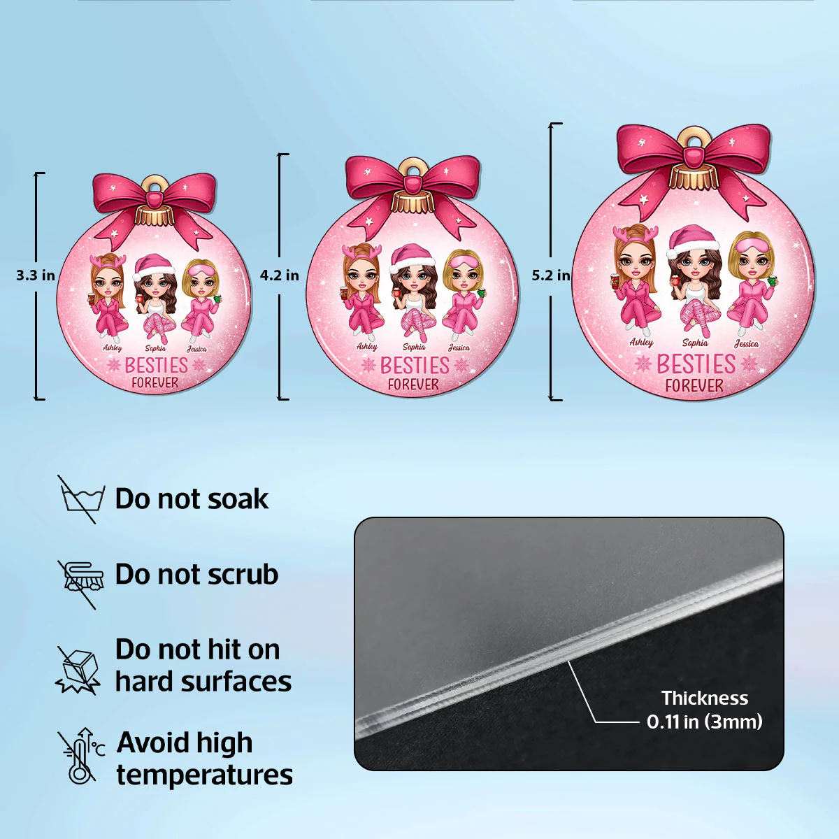 Pink Bow Coquette Besties Sisters Personalized Acrylic Ornament, Christmas Gift - Image 5