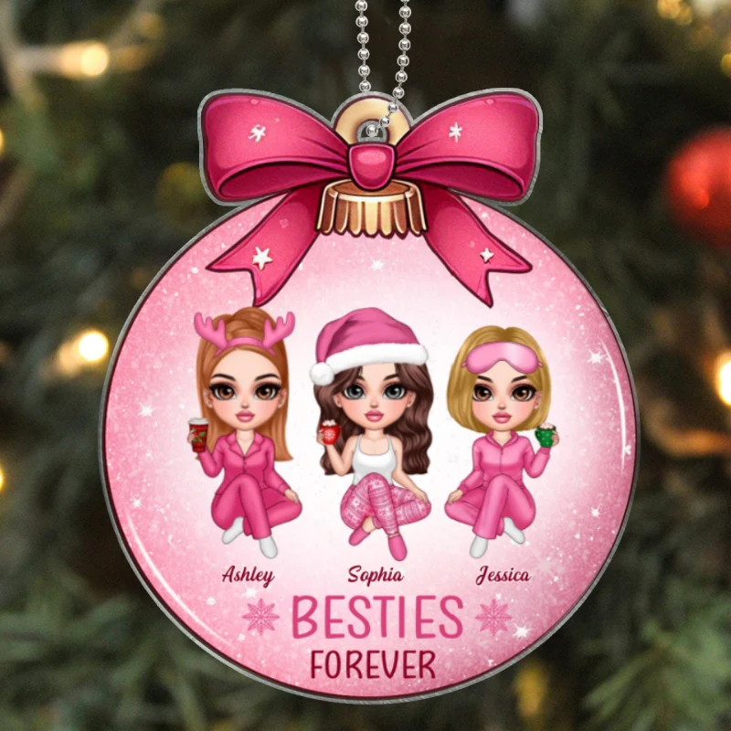 Pink Bow Coquette Besties Sisters Personalized Acrylic Ornament, Christmas Gift - Image 6