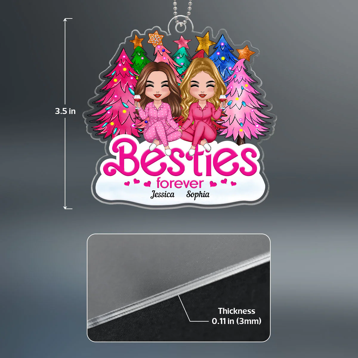Pink Christmas Trees Doll Besties Sisters Christmas Gift For Best Friends Personalized Acrylic Ornament - Image 4