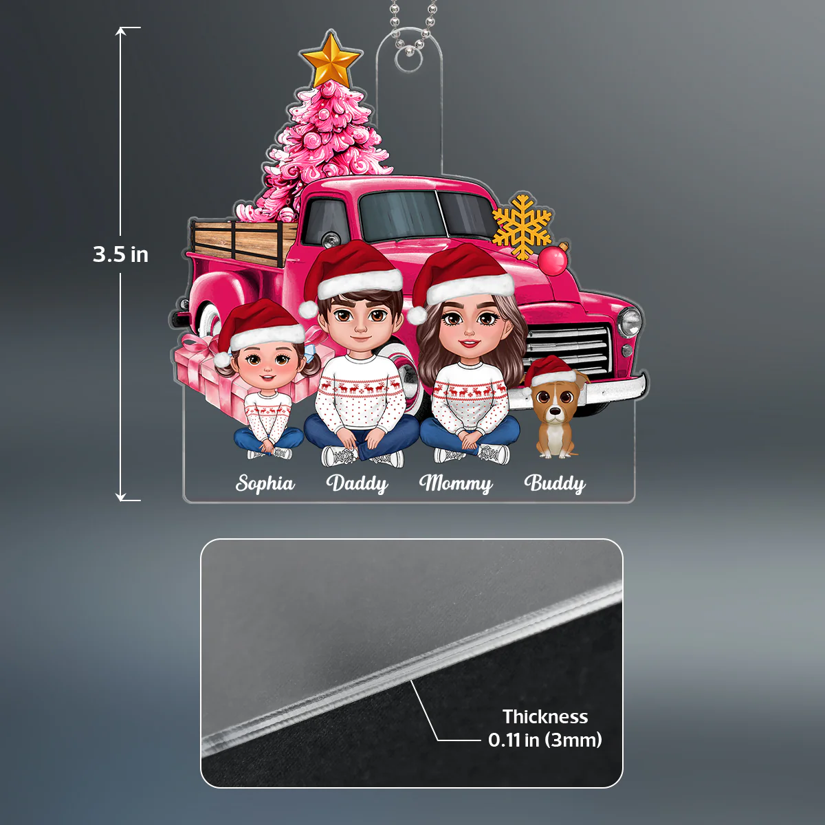 Pink Christmas Truck Family Personalized Acrylic Ornament - Image 4
