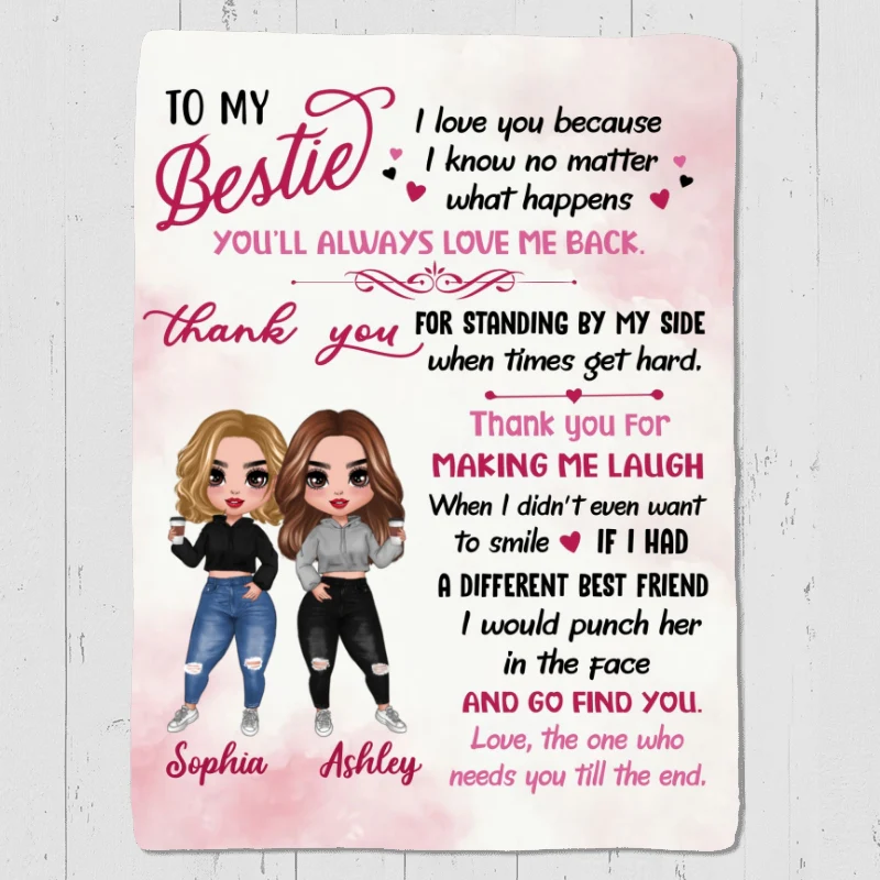 Pink Color To My Bestie Doll Girls Sitting Personalized Fleece Blanket - Image 5