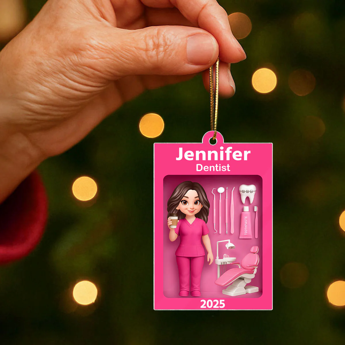 Pink Dentist Action Figure - Personalized Acrylic Ornament - Unique Christmas Gift For Dentist - Image 7