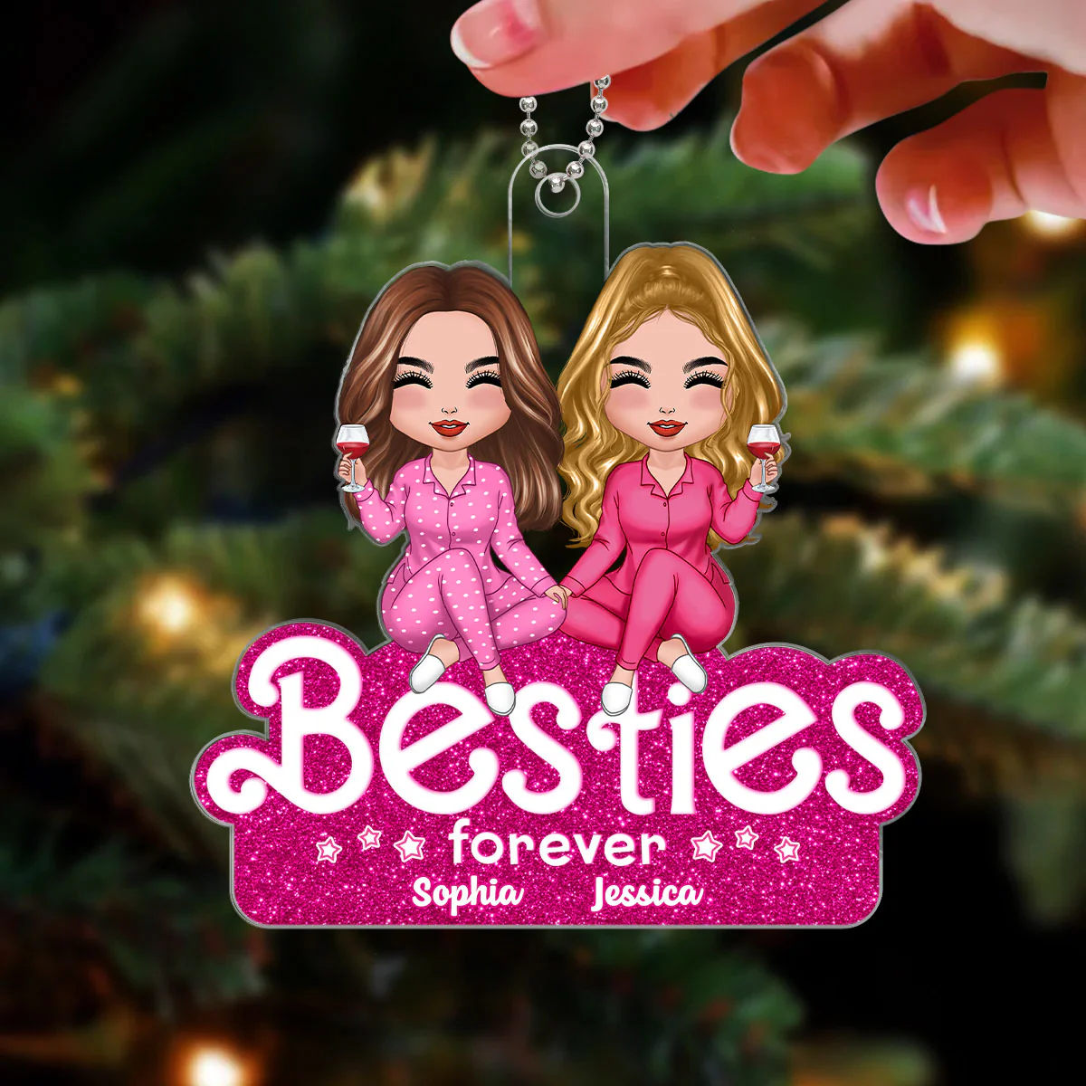 Pink Doll Besties Sisters Partners In Crime Christmas Gift For Best Friends Personalized Acrylic Ornament - Image 3
