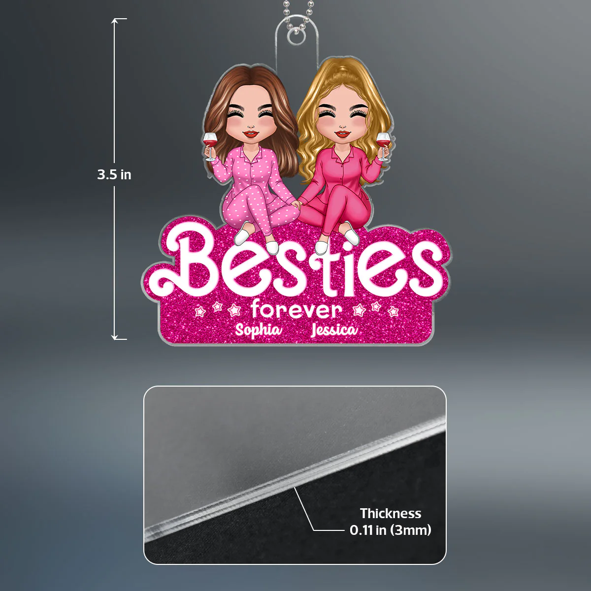 Pink Doll Besties Sisters Partners In Crime Christmas Gift For Best Friends Personalized Acrylic Ornament - Image 4