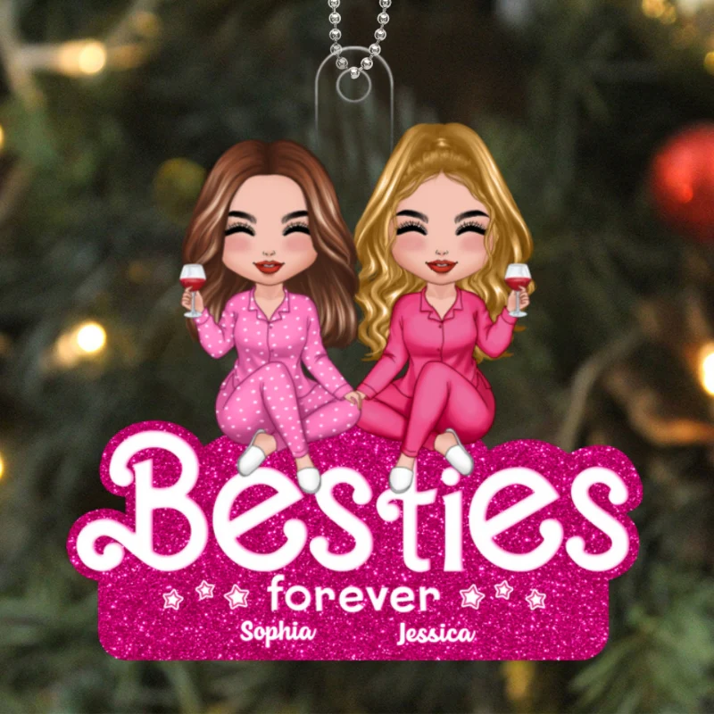Pink Doll Besties Sisters Partners In Crime Christmas Gift For Best Friends Personalized Acrylic Ornament - Image 5