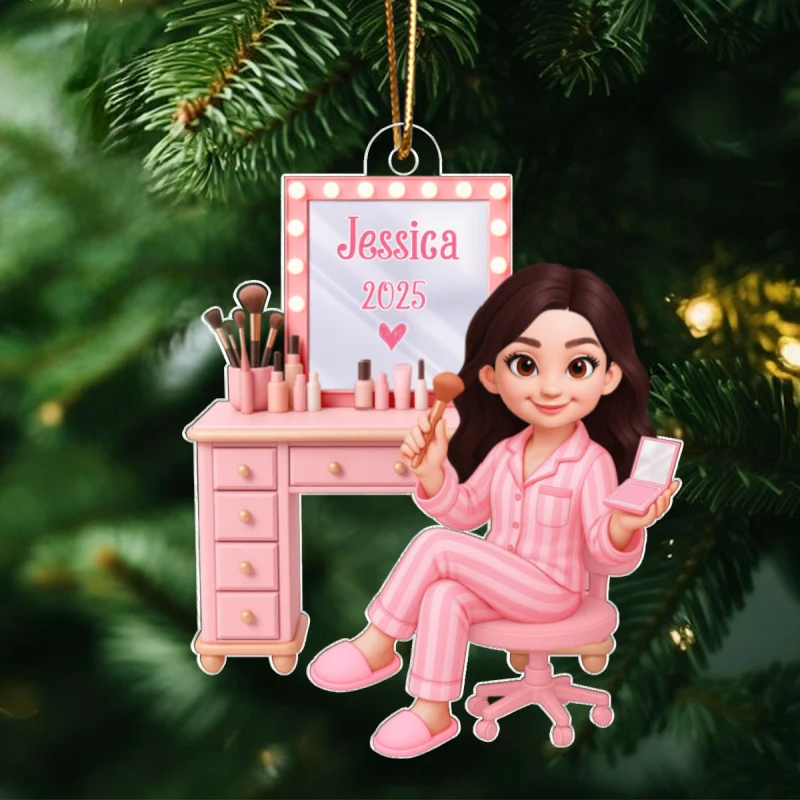 Pink Girl Makeup 3D Effect - Personalized Acrylic Ornament - Christmas Gift for Daughters, Granddaughters, Teen Girls - Image 10