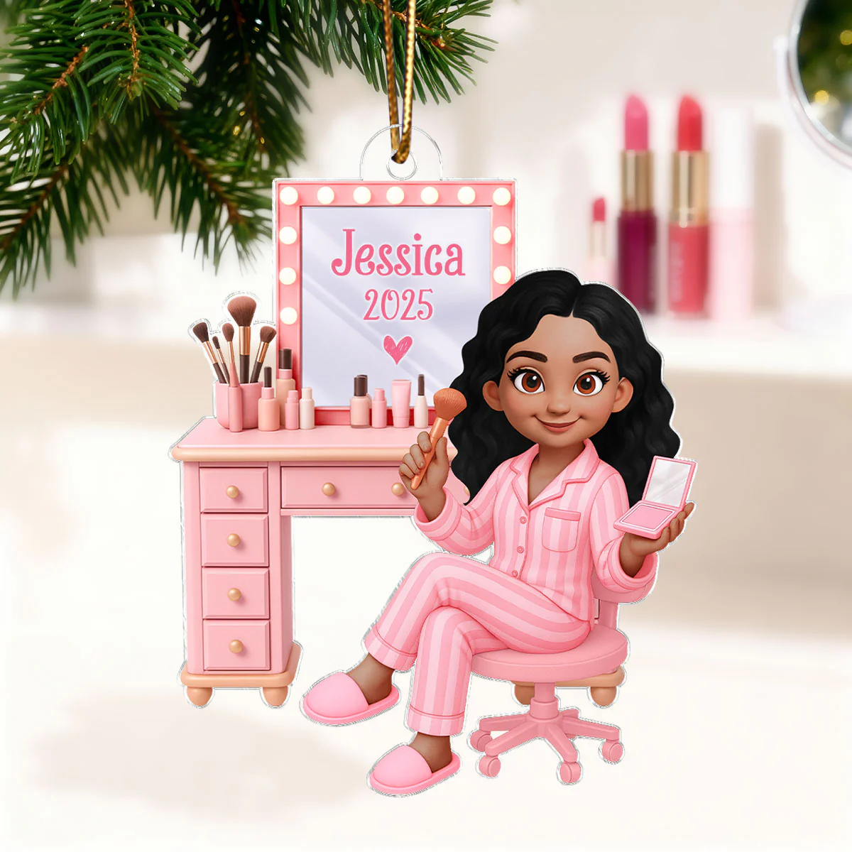 Pink Girl Makeup 3D Effect - Personalized Acrylic Ornament - Christmas Gift for Daughters, Granddaughters, Teen Girls - Image 3