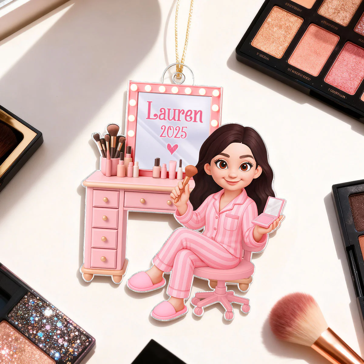 Pink Girl Makeup 3D Effect - Personalized Acrylic Ornament - Christmas Gift for Daughters, Granddaughters, Teen Girls - Image 4