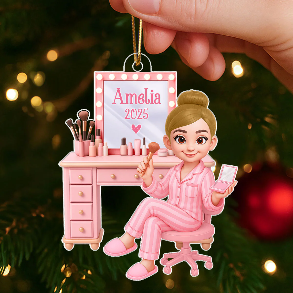 Pink Girl Makeup 3D Effect - Personalized Acrylic Ornament - Christmas Gift for Daughters, Granddaughters, Teen Girls - Image 5