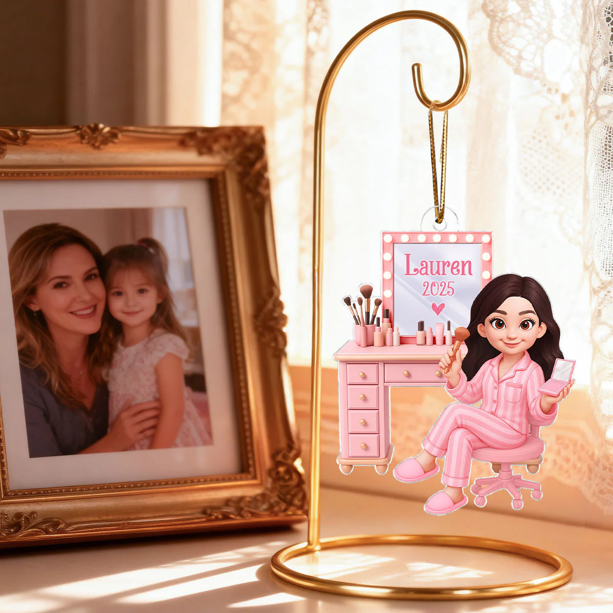 Pink Girl Makeup 3D Effect - Personalized Acrylic Ornament - Christmas Gift for Daughters, Granddaughters, Teen Girls - Image 7