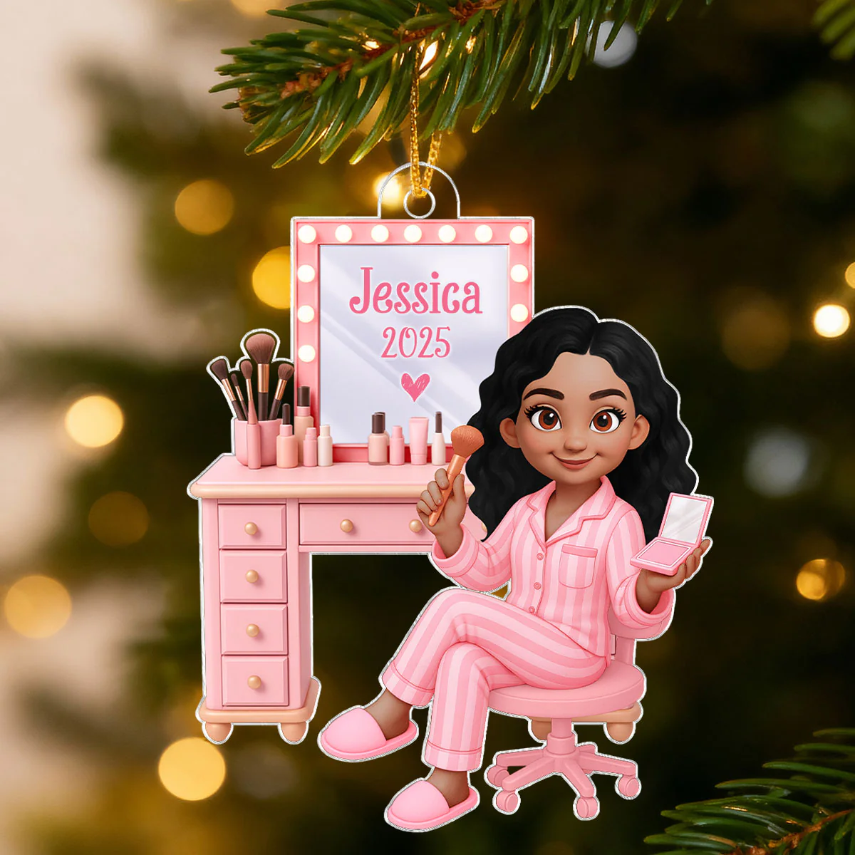 Pink Girl Makeup 3D Effect - Personalized Acrylic Ornament - Christmas Gift for Daughters, Granddaughters, Teen Girls - Image 8