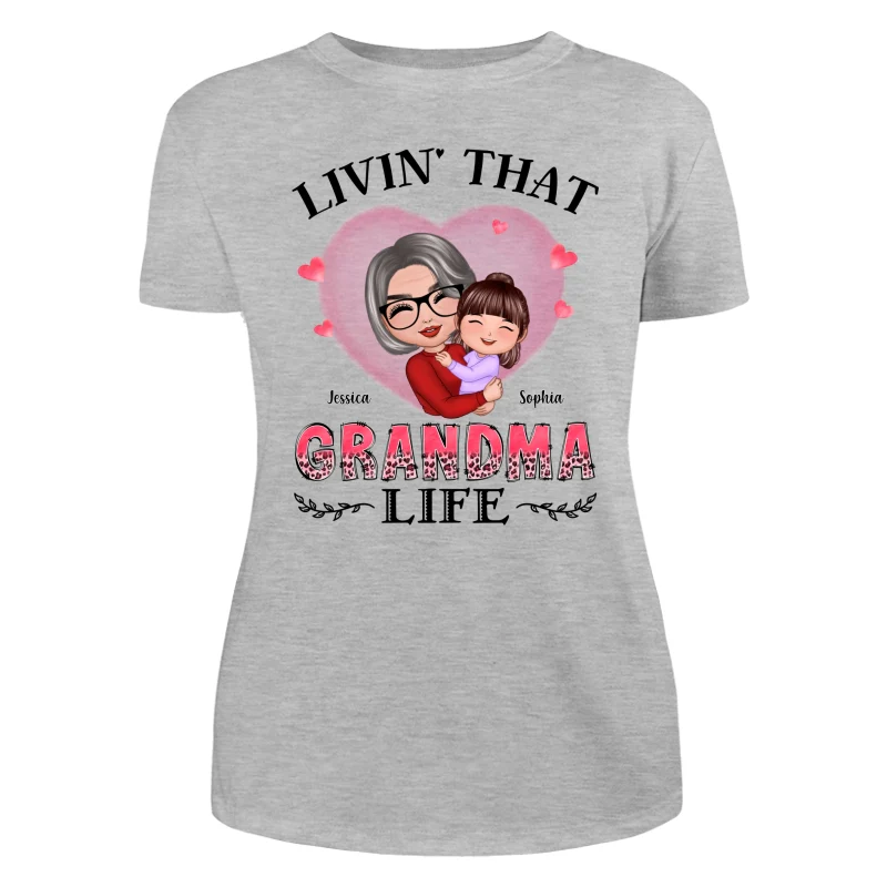 Pink Heart Doll Grandma Hugging Kid Livin‘ That Grandma Life Personalized Shirt - Image 10