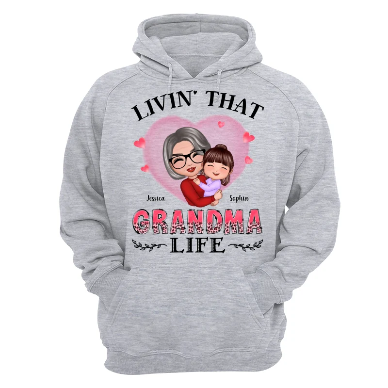 Pink Heart Doll Grandma Hugging Kid Livin‘ That Grandma Life Personalized Shirt - Image 14