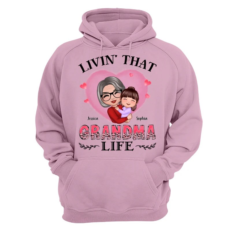 Pink Heart Doll Grandma Hugging Kid Livin‘ That Grandma Life Personalized Shirt - Image 15