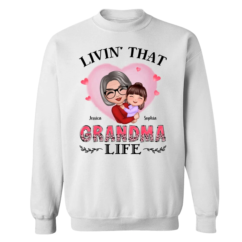 Pink Heart Doll Grandma Hugging Kid Livin‘ That Grandma Life Personalized Shirt - Image 17