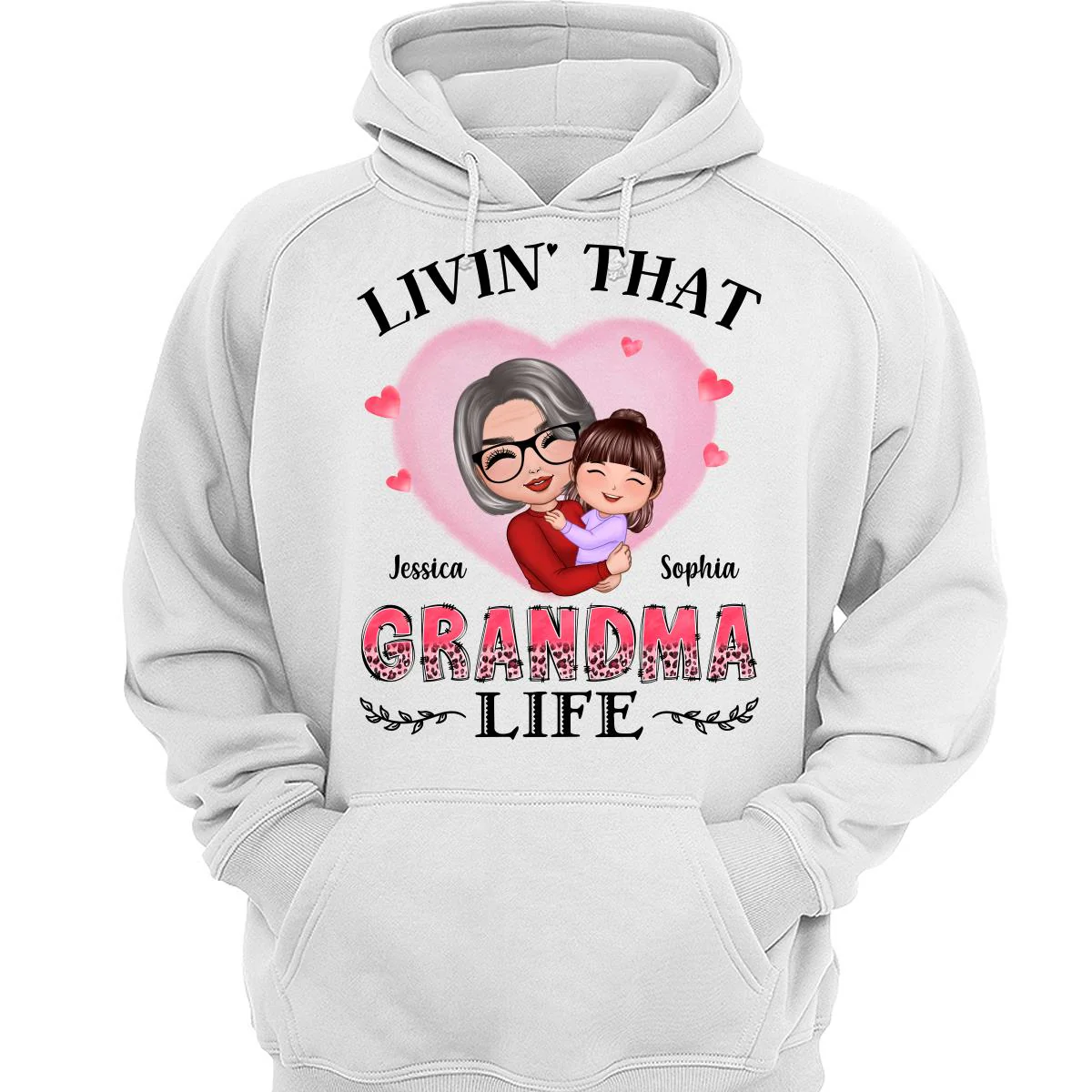 Pink Heart Doll Grandma Hugging Kid Livin‘ That Grandma Life Personalized Shirt - Image 3