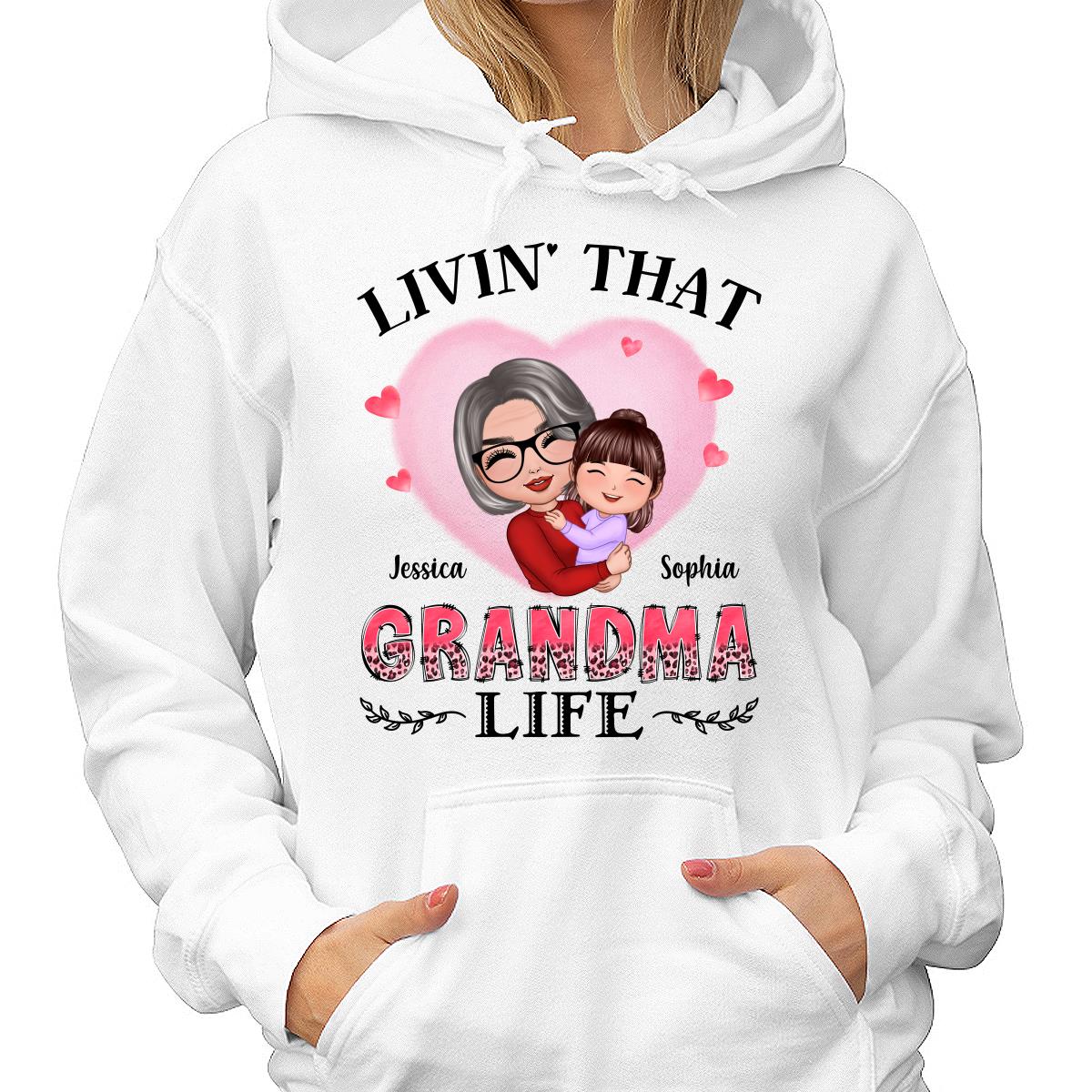 Pink Heart Doll Grandma Hugging Kid Livin‘ That Grandma Life Personalized Shirt - Image 4