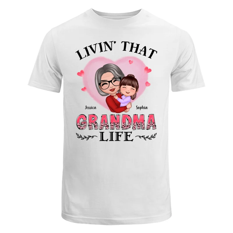 Pink Heart Doll Grandma Hugging Kid Livin‘ That Grandma Life Personalized Shirt - Image 5