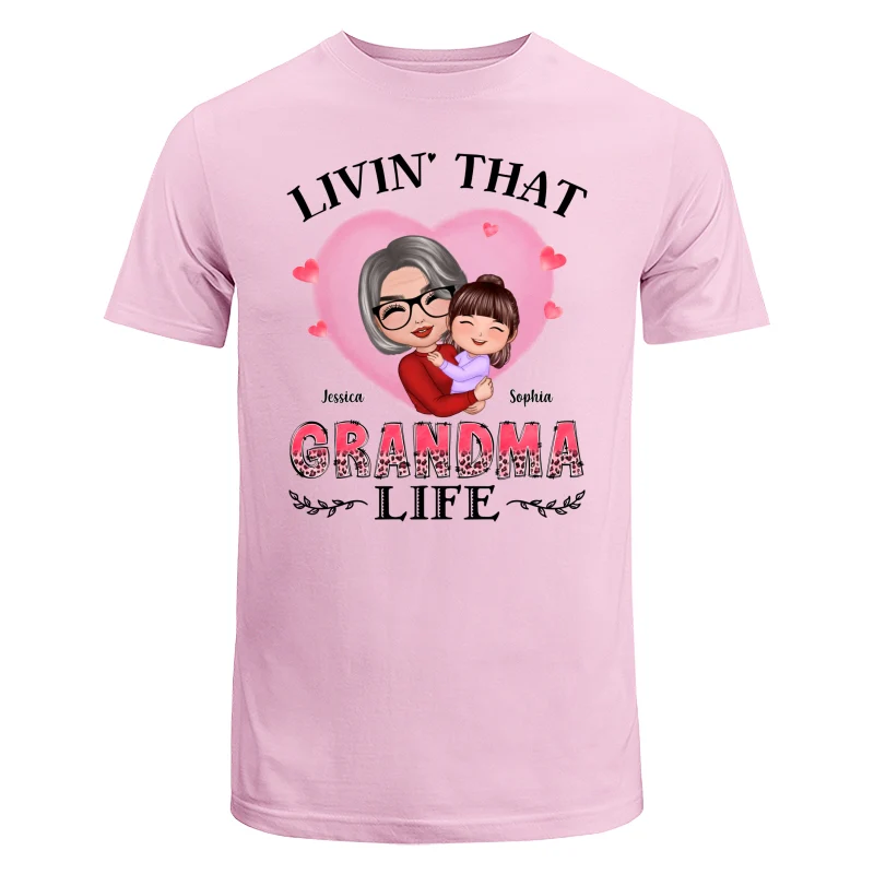 Pink Heart Doll Grandma Hugging Kid Livin‘ That Grandma Life Personalized Shirt - Image 7