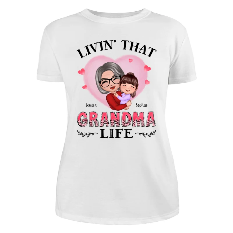 Pink Heart Doll Grandma Hugging Kid Livin‘ That Grandma Life Personalized Shirt - Image 9