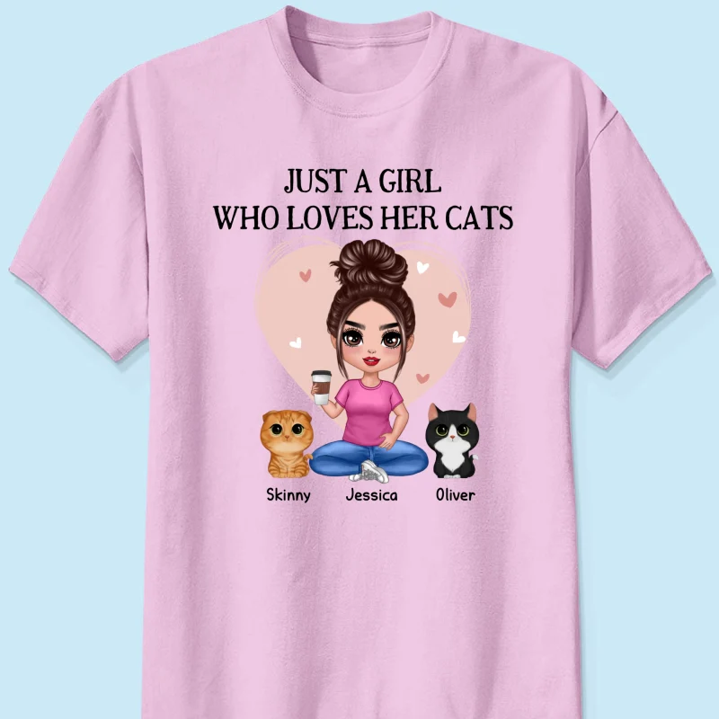 Pink Heart Just A Woman Who Loves Her Cats Personalized Shirt, Heartfelt 2025 Gift For Cat Moms, Cat Lovers - Image 12