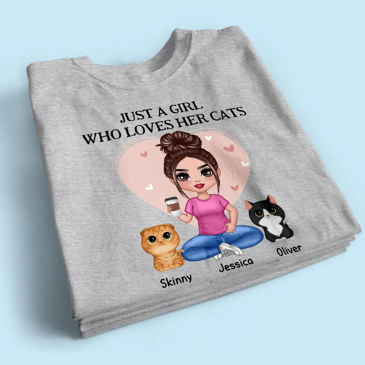 Pink Heart Just A Woman Who Loves Her Cats Personalized Shirt, Heartfelt 2025 Gift For Cat Moms, Cat Lovers - Image 2