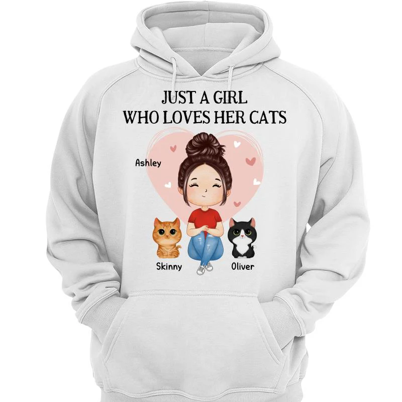 Pink Heart Watercolor Woman Sitting With Watercolor Cute Cats Personalized Shirt - Image 3