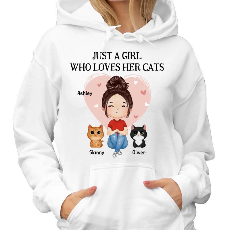 Pink Heart Watercolor Woman Sitting With Watercolor Cute Cats Personalized Shirt - Image 4
