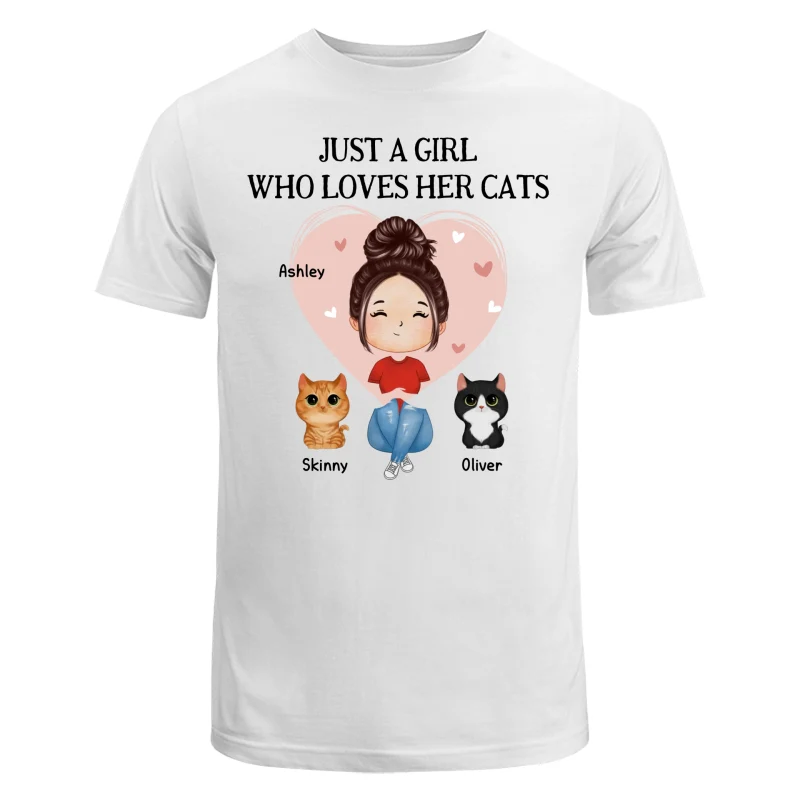 Pink Heart Watercolor Woman Sitting With Watercolor Cute Cats Personalized Shirt - Image 5