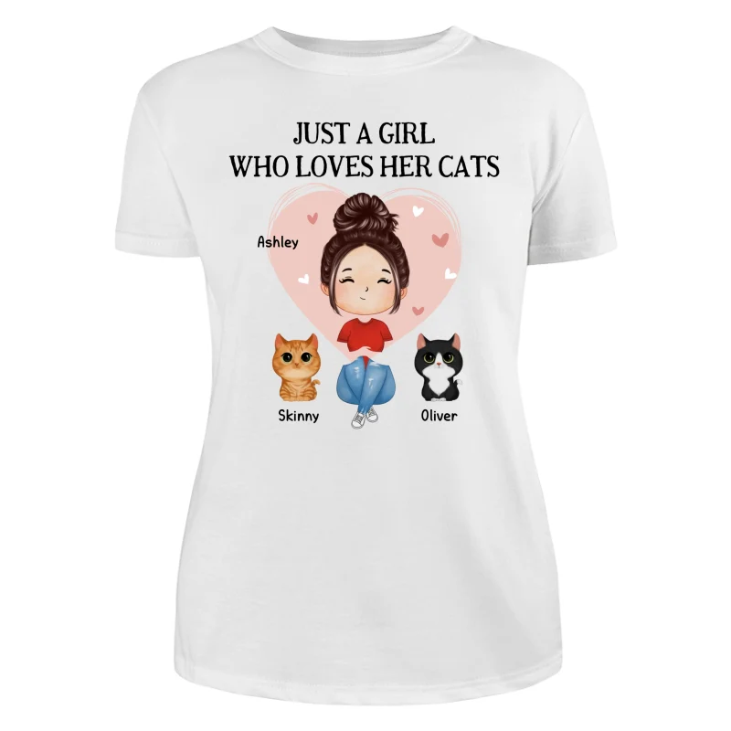 Pink Heart Watercolor Woman Sitting With Watercolor Cute Cats Personalized Shirt - Image 9