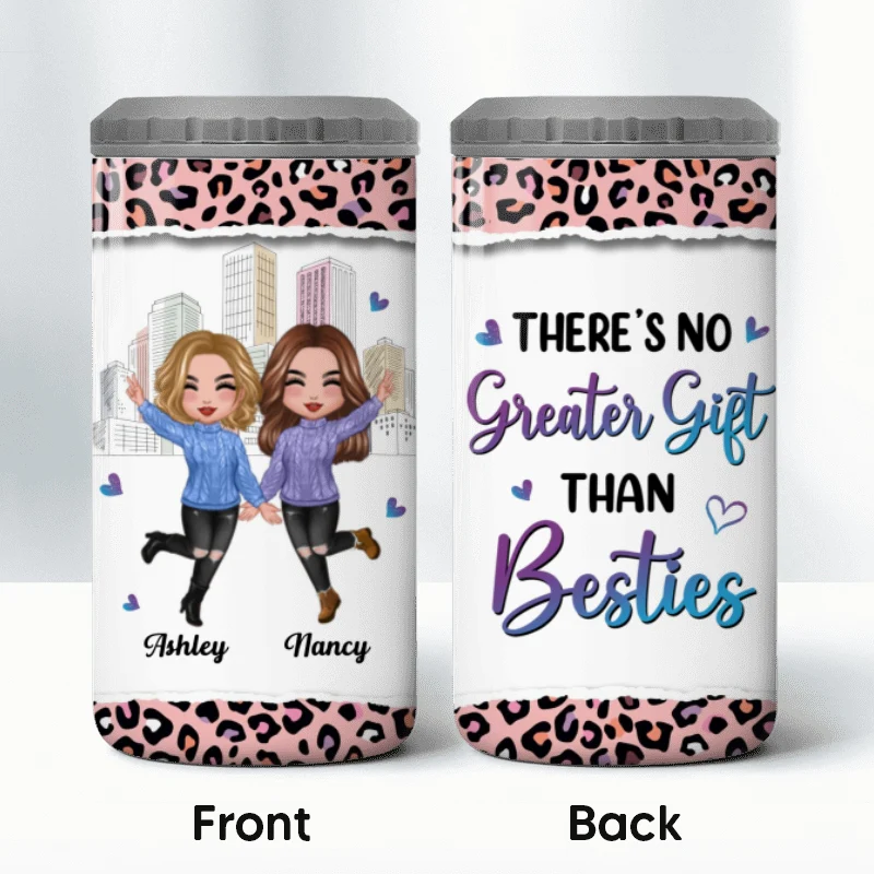 Pink Leopard Besties Sisters Personalized 4 In 1 Can Cooler - Image 10