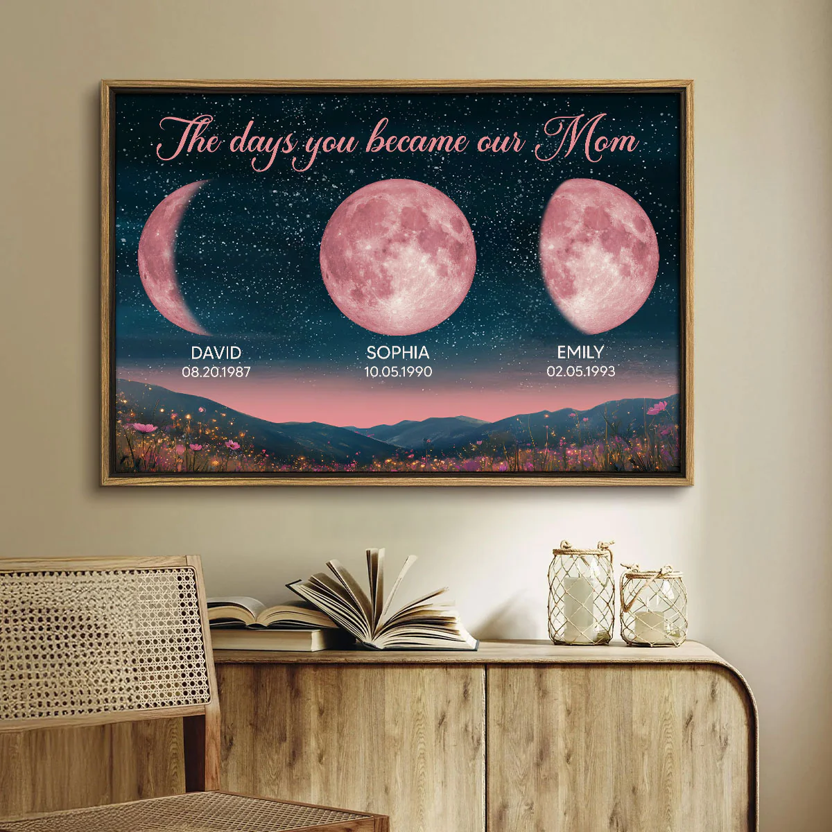 Personalized Birth Moon Poster, Pink Moon Phase | A Heartfelt Gift for Mom’s Birthday, Mother’s Day, or Just Because - Image 4