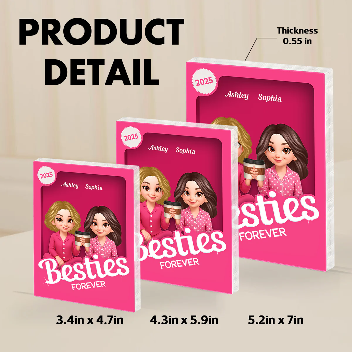 Pink Pajamas Besties 3D Effect Action Figure Personalized Acrylic Block - Image 6