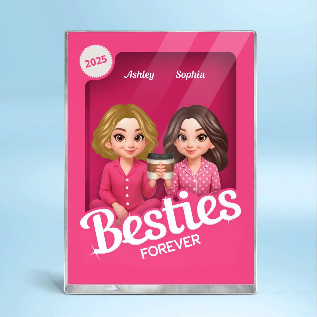 Pink Pajamas Besties 3D Effect Action Figure Personalized Acrylic Block - Image 8