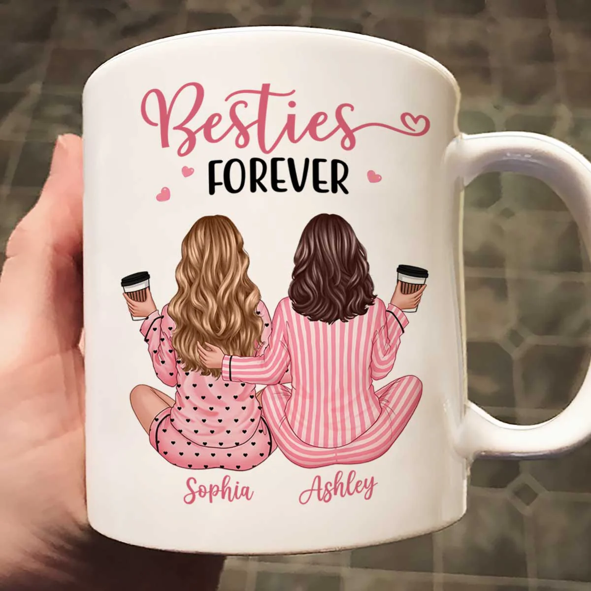 Pink Pajamas Besties, Besties Forever Personalized Mug, Heartfelt Gift For Best Friends, BFF - Image 4
