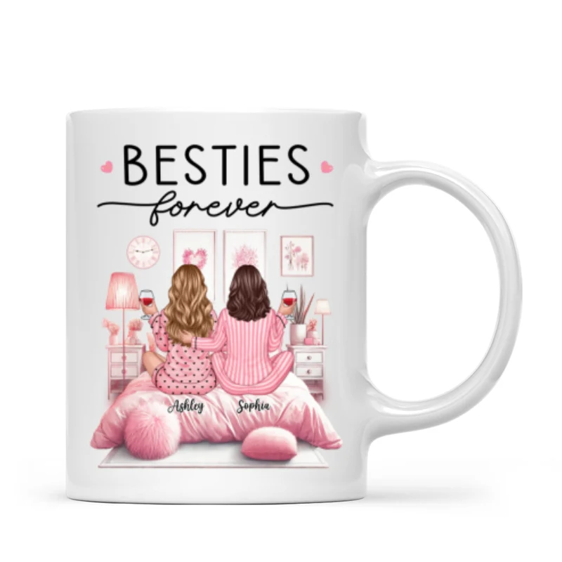 Pink Pajamas Besties In Cozy Room Personalized Mug, Heartfelt Gift For Best Friends, BFF - Image 10