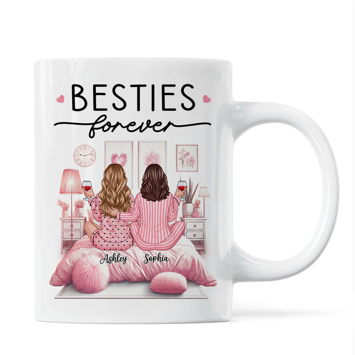 Pink Pajamas Besties In Cozy Room Personalized Mug, Heartfelt Gift For Best Friends, BFF - Image 2
